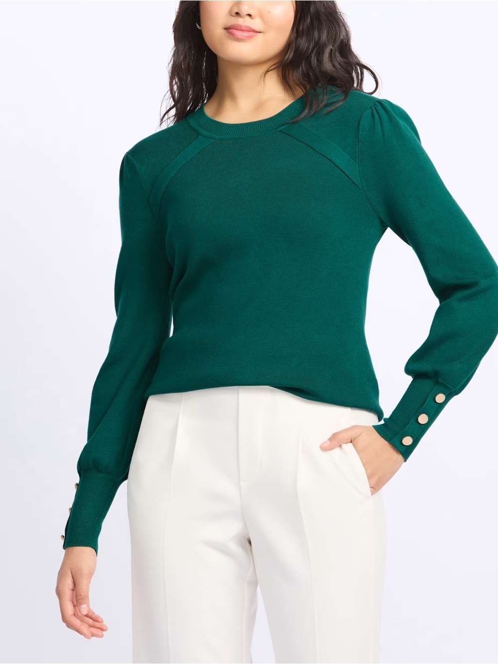 Hawthorn Green Puff Sleeve Knit Sweater